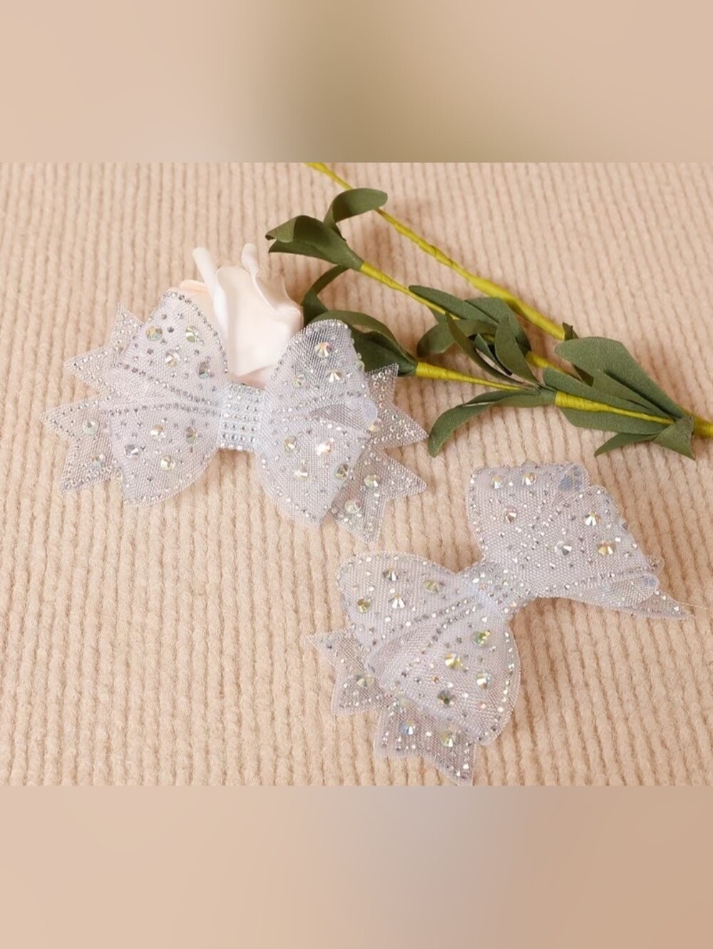Sparkling White Tulle Shoe Clips with Rhinestones